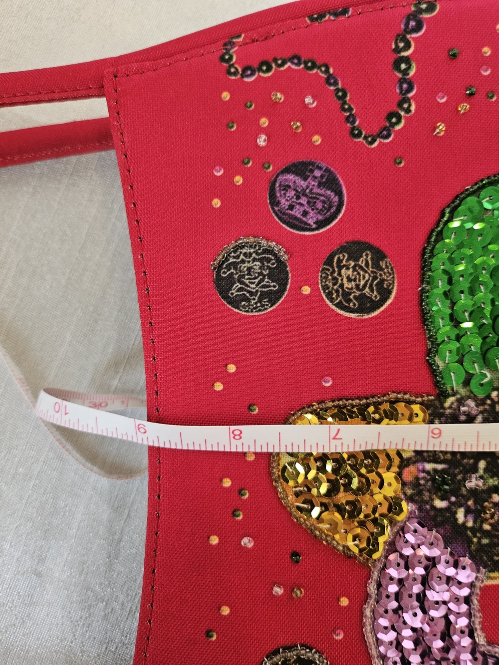 Red Sequin Jester Appliqué Shoulder Bag Vintage Mardi Gras Purse Bold Bright - Picture 14 of 16